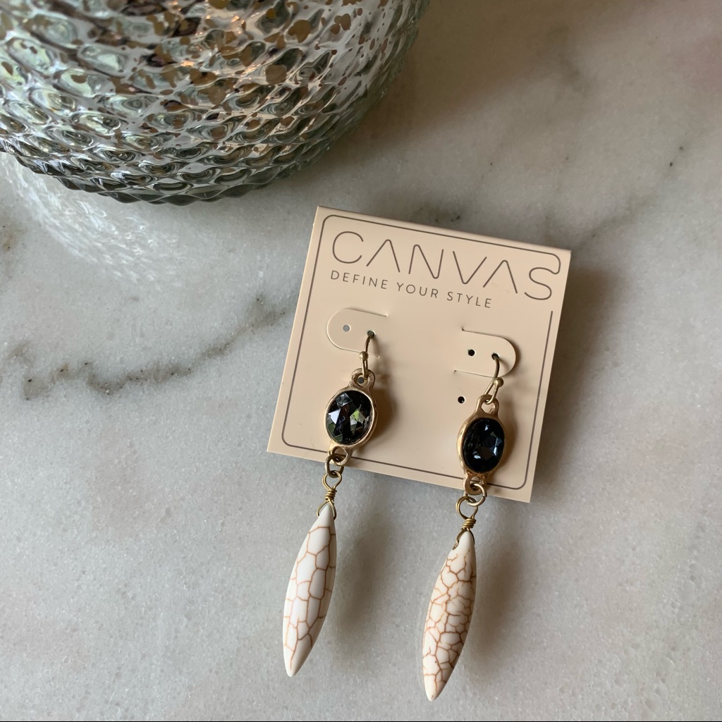 Canvas White, Dark Blue Stone Earrings